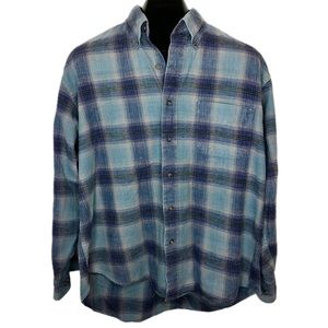 90s Grunge Light and Dark Blue Men’s Plaid Button-down Women’s Boyfriend Fit L